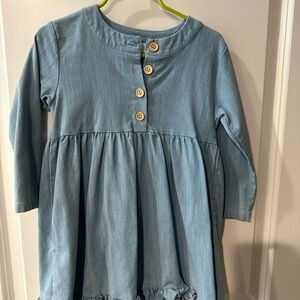 Blue Pleated Long Sleeve Sundress